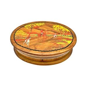 Late 1800s Antique Hand Painted Hunt Scene Signed Wooden Box